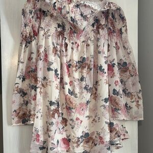 Floral Smocked Off-Shoulder Top - Cream/Pink